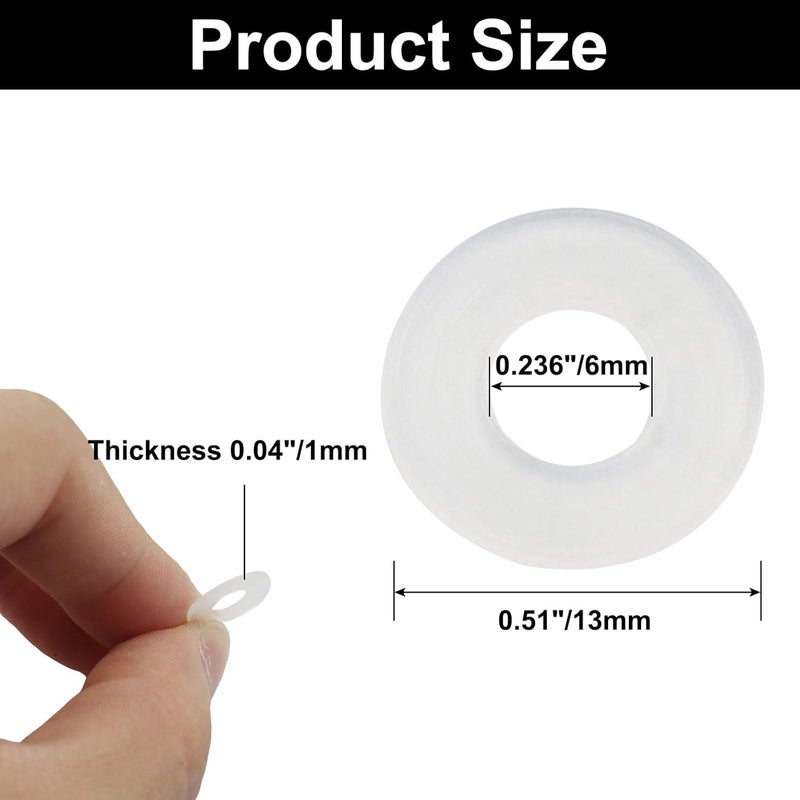 OSVJE 100 Pack 1/4" ID x 1/2" OD Clear Nylon Flat Washer, 1mm Thickness Replacement Gasket Nylon Round Washer Spacer for Faucet Plastic Gasket/Pipe Water Hose (M6 x 13mm x 1mm) - Image 2